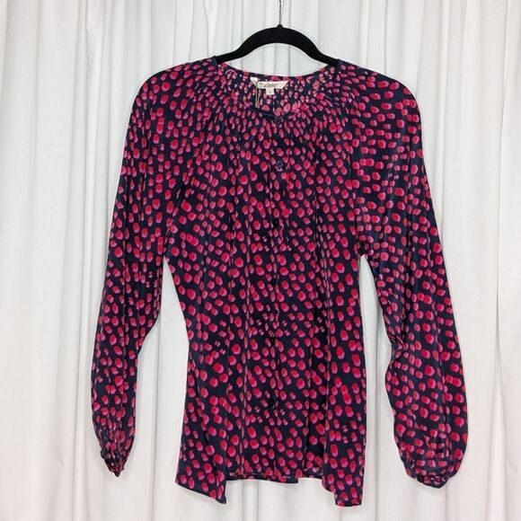 Tucker Clara Blouse Pop Dot in Silk Crepe de Chine Button Down Long Sleeve - Picture 2 of 8